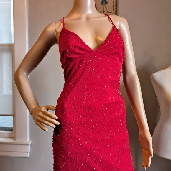 Vintage 90s Masquerade Prom Gown Siren Red Jessica Rabbit Salsa Whimsygoth 11 - Picture 4 of 13